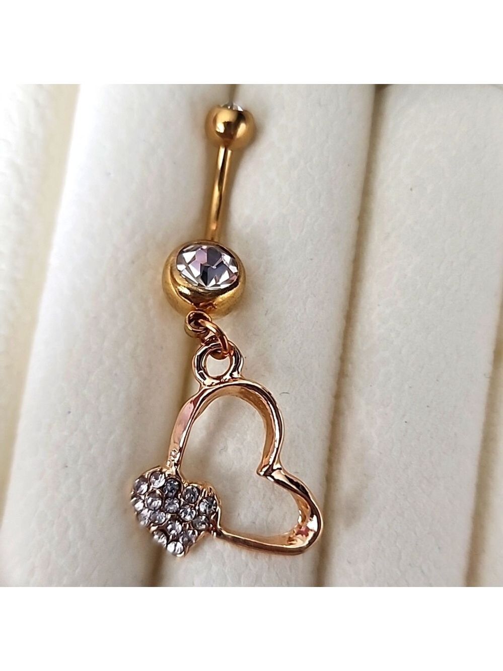 14 G SURGICAL STEEL DANGLE  Heart  BELLY BUTTON Simulated Diamond